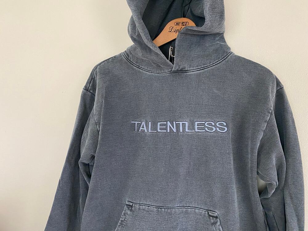 EUC Embroidered Talentless Circle Logo Hoodie Gray Small Washed Fabric